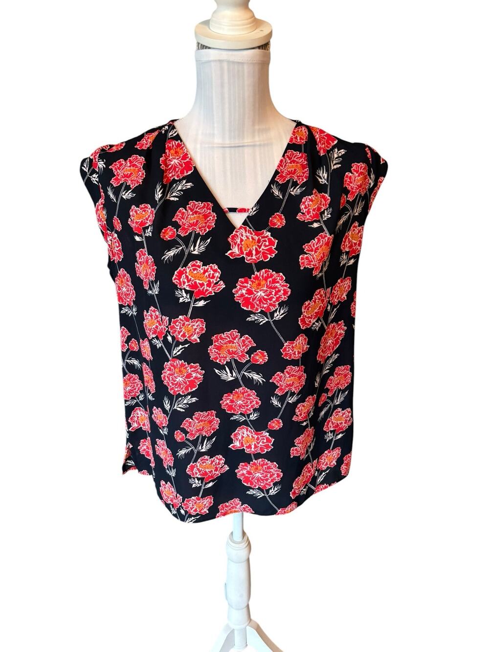 Banana Republic Black & Red Floral Blouse Size S